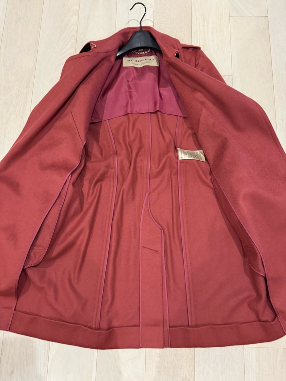 Burberry Brick-Red Cashmere Trench Coat with Belt - Picture 2 of 6